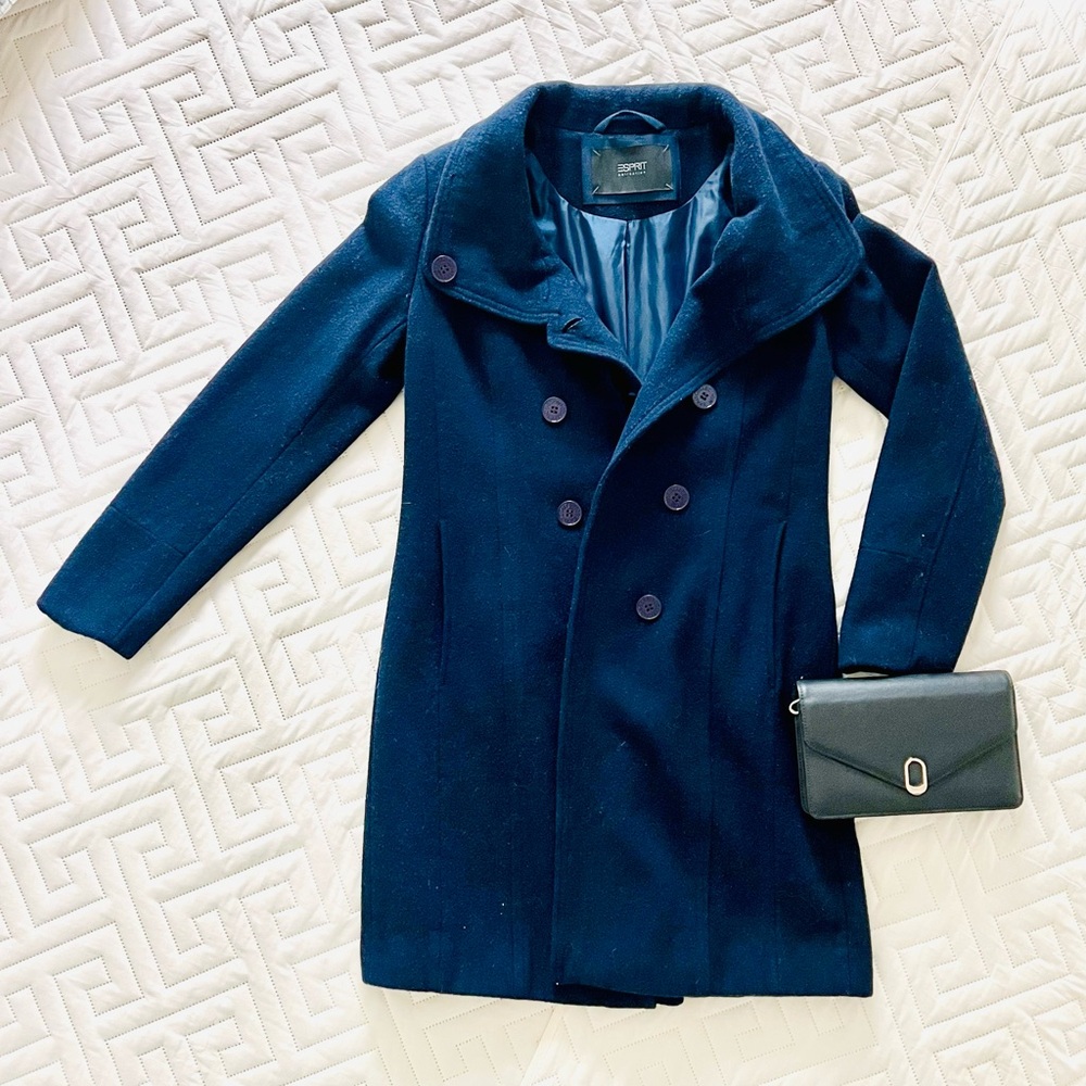 Esprit Dark Blue Double-Breasted Pea Coat